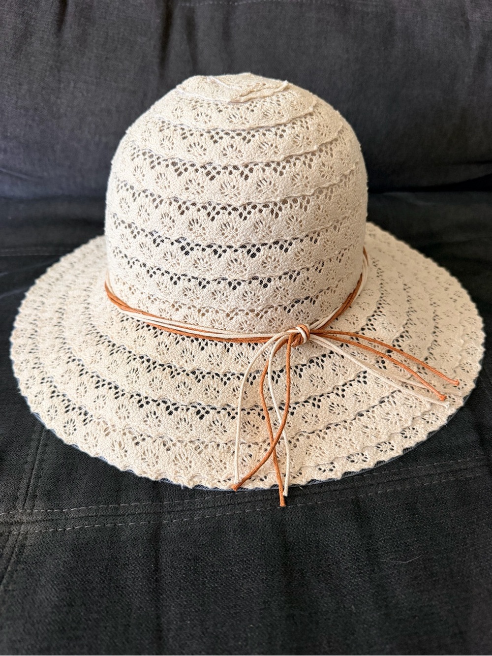 Women's Cream Crochet Sun Hat with Bow Trim